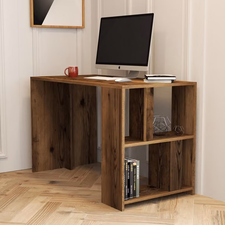 Skye Decor, scrivania di alta qualità, noce, 120 x 75,4 x 60 cm | Pannello truciolare rivestito al 100% in melamina, spessore 18 mm | Dotata di numerosi ripiani, montabile a parete, design elegante.