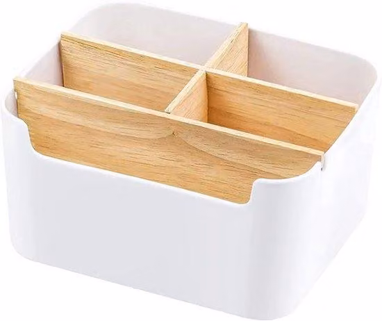 Portaoggetti da scrivania in legno con diversi scomparti per penne e accessori