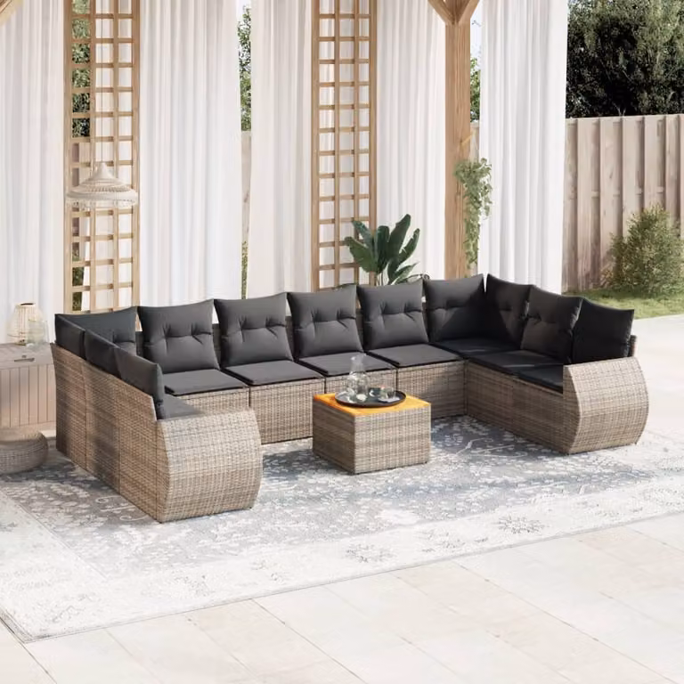 vidaXL Set Divani da Giardino 11 pz a Forma a L con Cuscini in Polyrattan Grigio