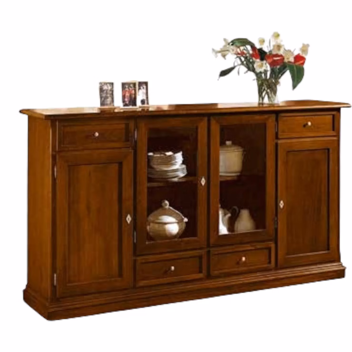 Madia credenza 4 porte in legno di pioppo tinta noce Mobili 2G L/P/H: 205 x 49 x 113 cm – 3