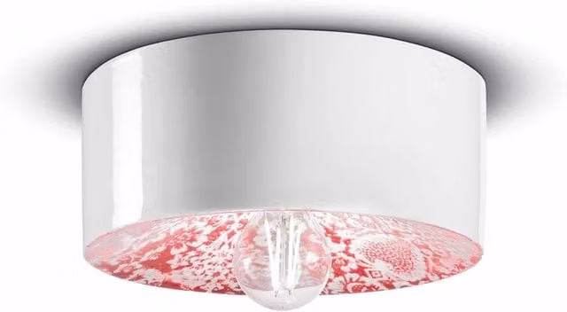 Plafoniera a soffitto Ferroluce in ceramica stile Art Déco Ming colore rosso e bianco con attacco E27
