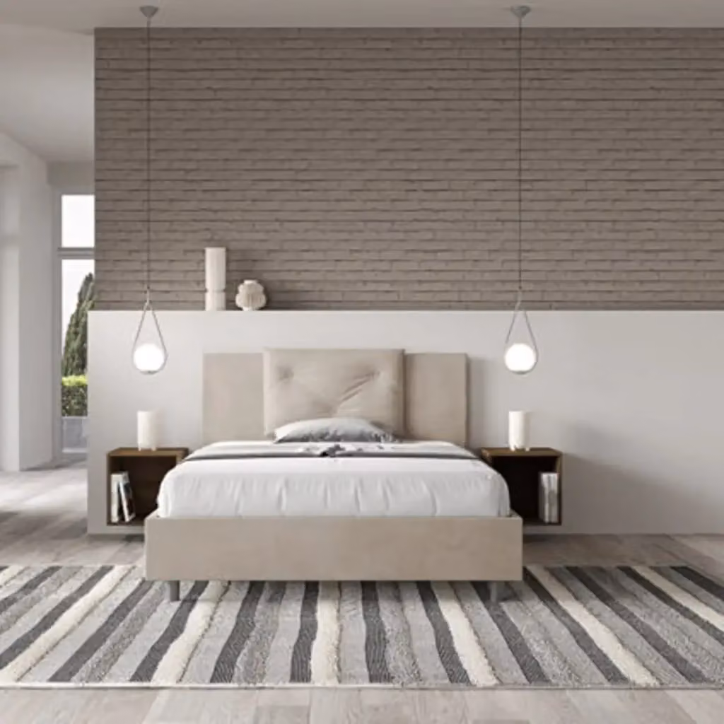 Letto matrimoniale francese con contenitore Appia Ityhome imbottito in microfibra colore sabbia L/P/H: 140 x 200 cm – 2