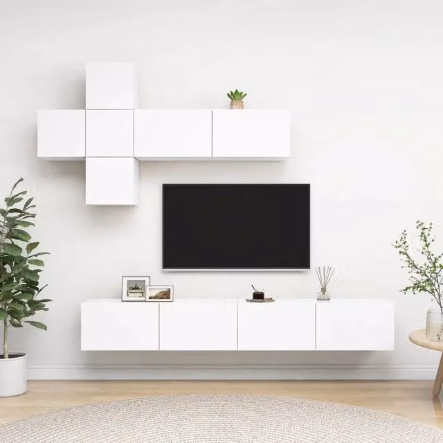 Set Mobili Porta TV 7 pz-Set di 7 Credenza per TV Bianco in Legno Multistrato 575827