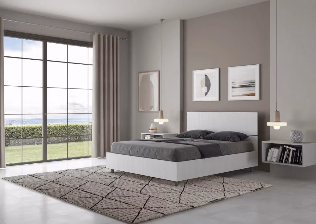 Letto Matrimoniale Francese Demas con Contenitore e Rete a Alzare Bianco Frassino L/P/H: 140 x 200 x 102 cm – 2