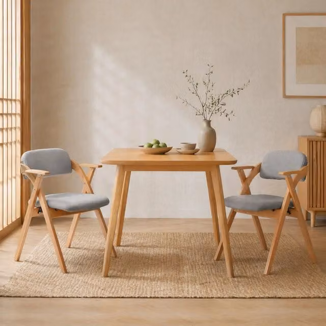 Set di 2 Sedie Pieghevoli in Legno con Braccioli e Seduta Imbottita Grigia per Cucina e Sala da Pranzo