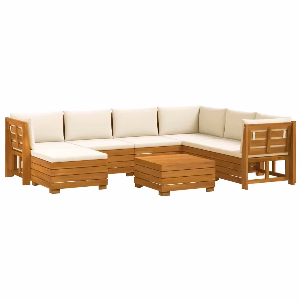 Set di 8 pezzi di divani da esterno vidaXL in legno di acacia con cuscini beige e marrone per giardino e terrazzo – 2