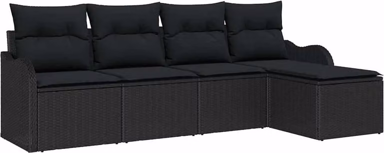 Set Divano da Giardino Nero polyrattan