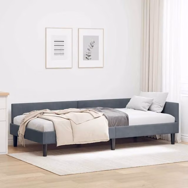 Letto matrimoniale moderno vidaXL in velluto grigio con doghe in legno L: 100 cm, P: 200 cm, H: 104 cm