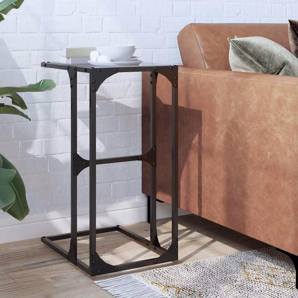 vidaXL Tavolino in stile industriale con piano in vetro nero e struttura in metallo L/P/H: 40 x 30 x 61,5 cm