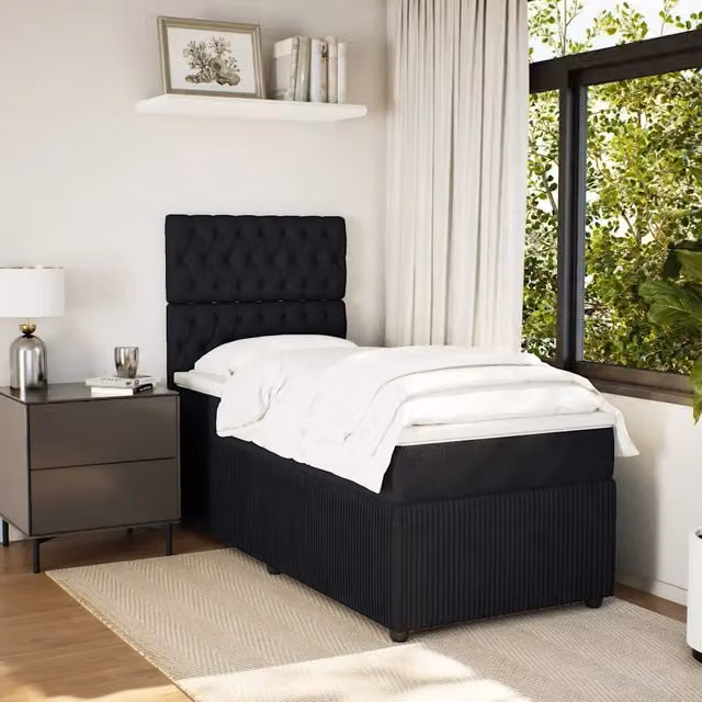 Letto Ibrido vidaXL con Materasso in Velluto Nero e Bianco, con Illuminazione Sotto il Letto e Porta USB, L/P: 190 x 90 cm