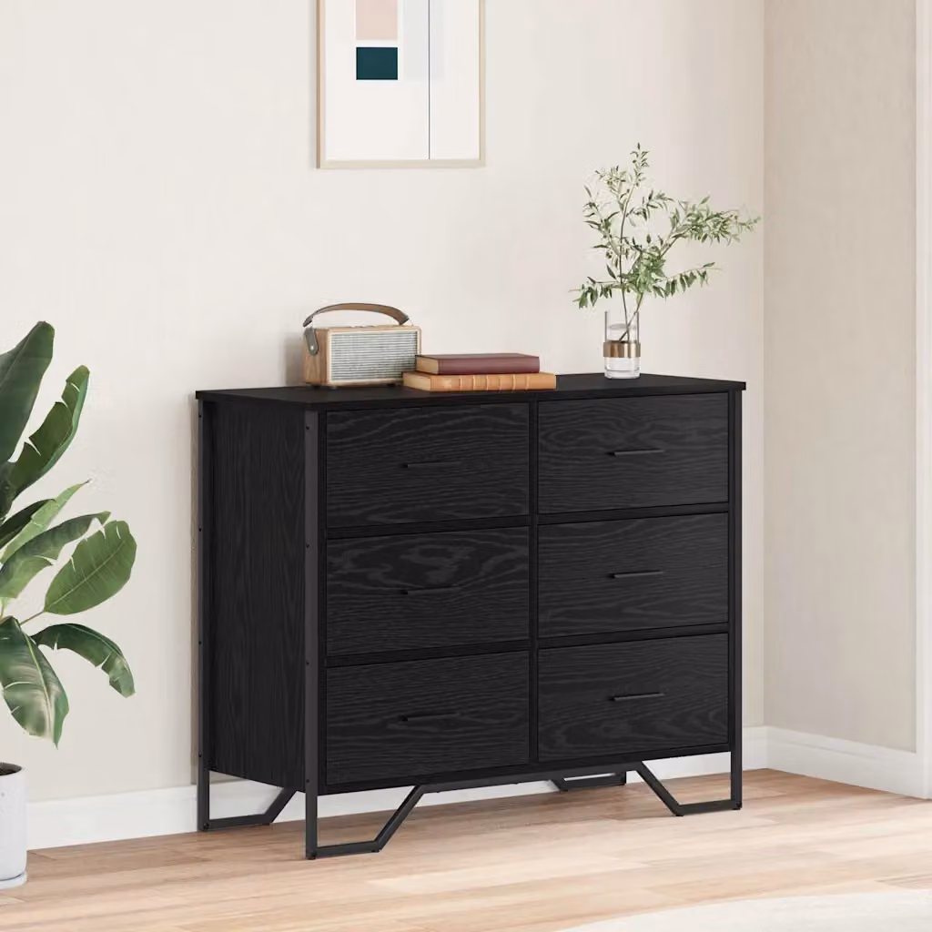 Cassettiera moderna con 6 cassetti vidaXL in colore nero opaco, L 91 x P 35,5 x H 74,5 cm