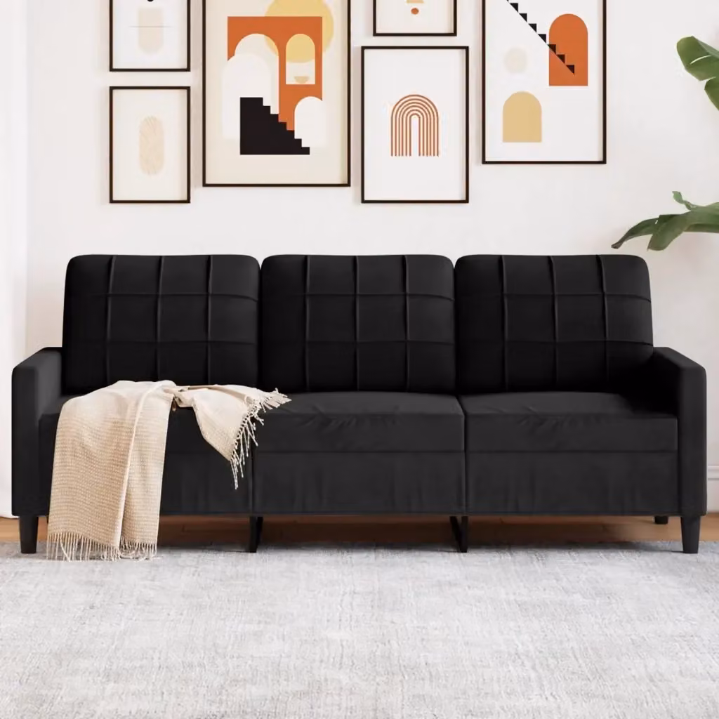 Divano moderno da soggiorno in velluto nero con struttura in metallo L: 197 cm, P: 80 cm, H: 77 cm – 2