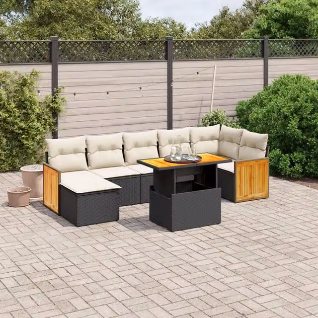 Set Divani da Giardino con Cuscini 8 pz Nero in Polyrattan 3274066