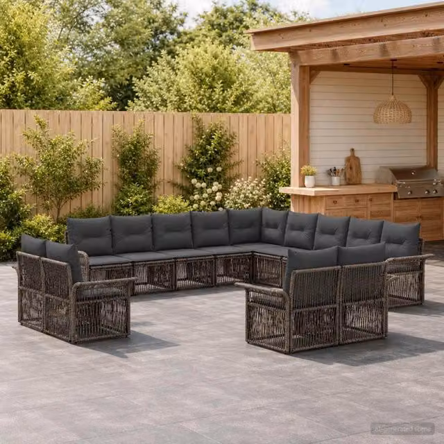 Set Divano da Giardino a L vidaXL in Polyrattan Grigio e Antracite con 13 Pezzi e Cuscini Inclusi