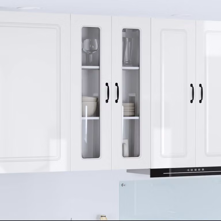vidaXL Pensile da cucina Kalmar Bianco Lucido con ante in vetro e ripiani interni L/P/H: 60 x 31 x 100 cm