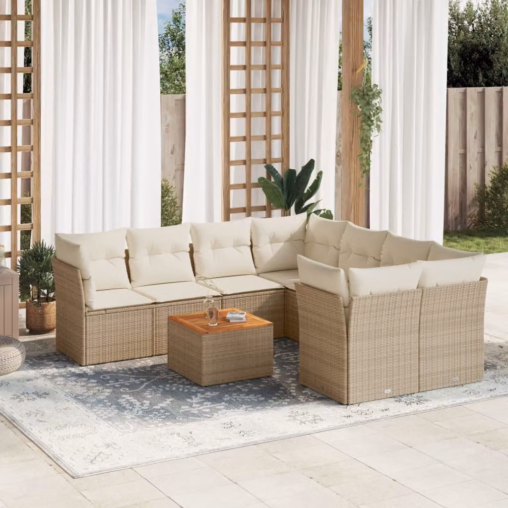 vidaXL Set Divano da Giardino a L in Polyrattan con Cuscini Beige e Tavolino da Caffè – 1