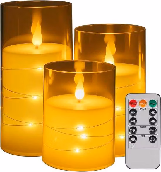 Ghirlande luminose a LED con telecomando e timer - Ghirlande luminose a LED marrone scuro - Alimentate a batterie - Effetto tremolante - Per esterni - Natale