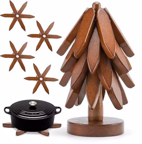 Set di sottobicchieri in legno resistenti al calore, 4 pezzi, nero e noce