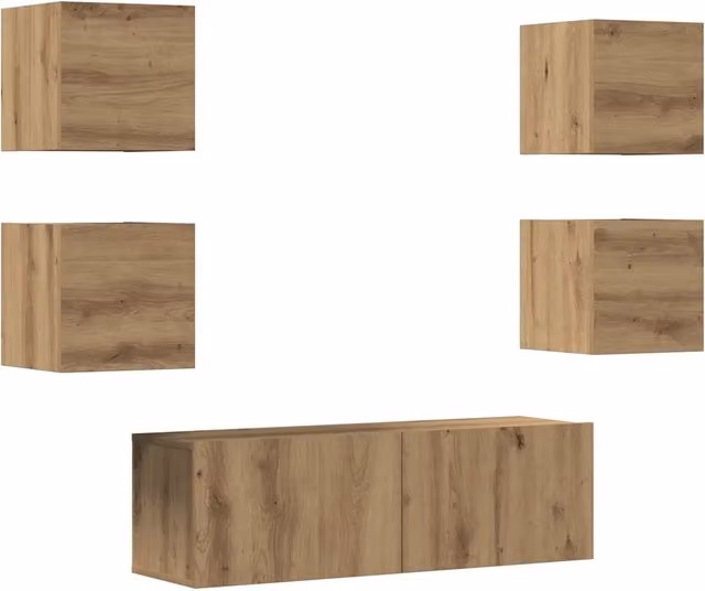 Set Mobile TV 5 pz | Armadietto TV | Mobile Porta TV Montato a Parete Rovere in Legno Multistrato