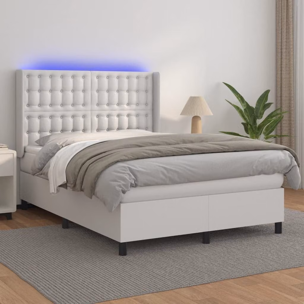 The Living Store Letto a molle con materasso e LED bianco 140x200 cm in ecopelle