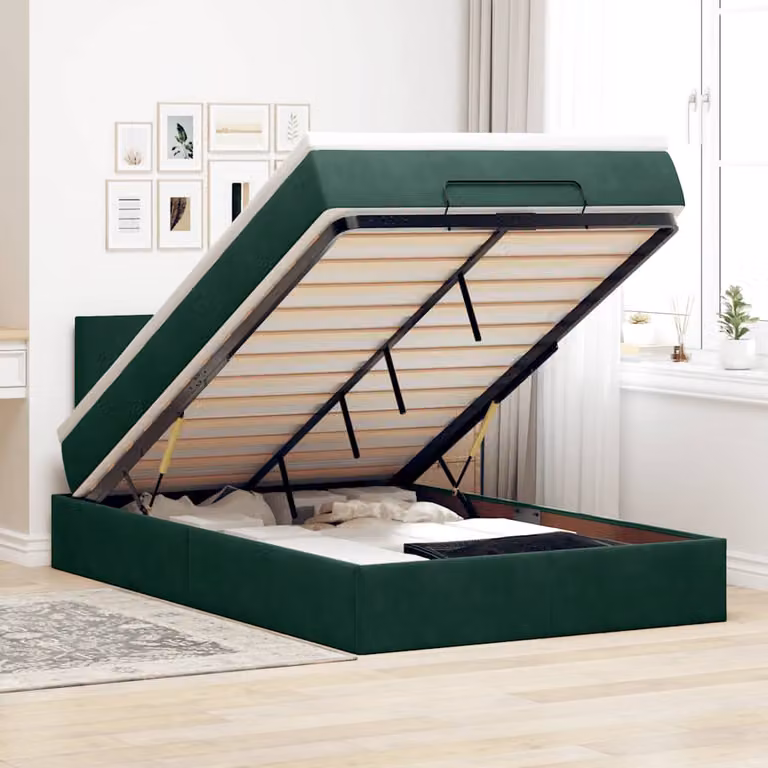 vidaXL Struttura Letto con Materasso e Pouf in Velluto, L/P/H: 120 x 200 x 88 cm, Colore Verde e Bianco