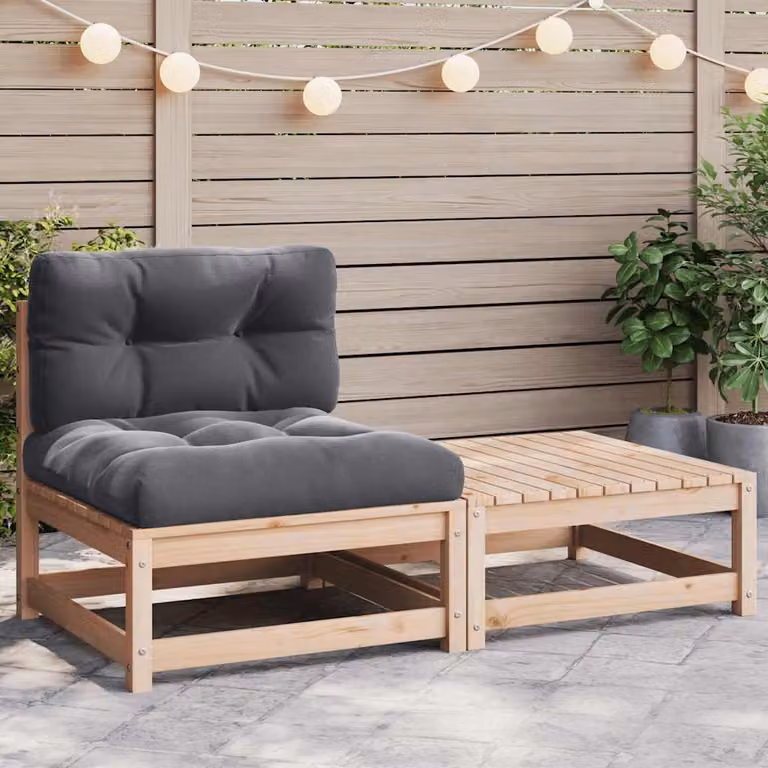 Set da lounge per giardino, composto da 2 pezzi, con cuscini, realizzato in legno massello di pino