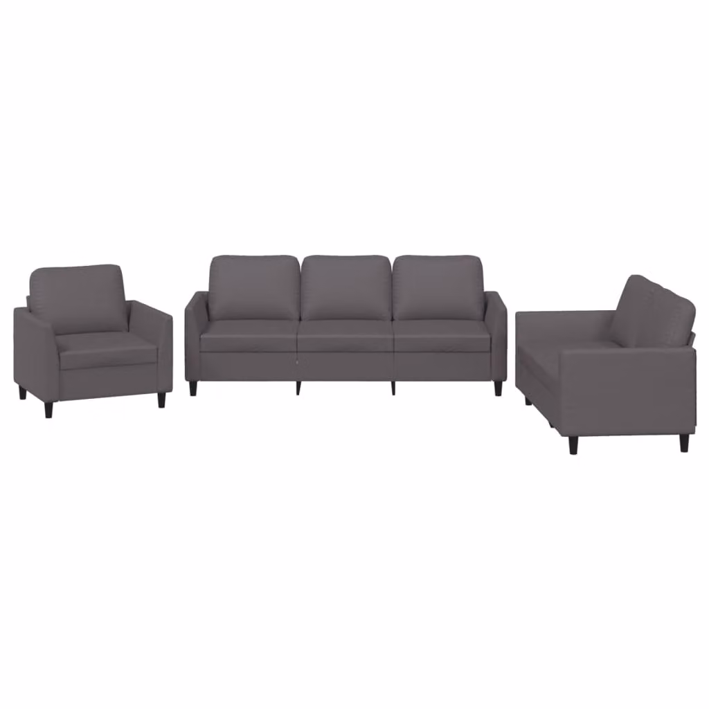 Set di Divani 3 pz con Cuscini Grigio in Pelle finta