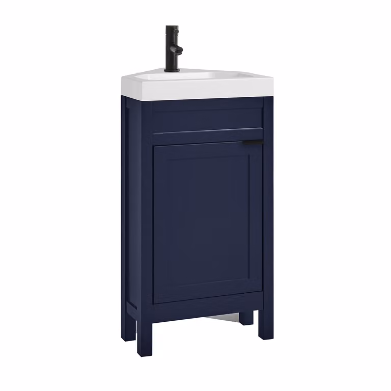Mobile Bagno Angolare Blu Marino da 450mm con Lavabo e Maniglia Moderna Nera con Impugnatura a Dito - Warwick