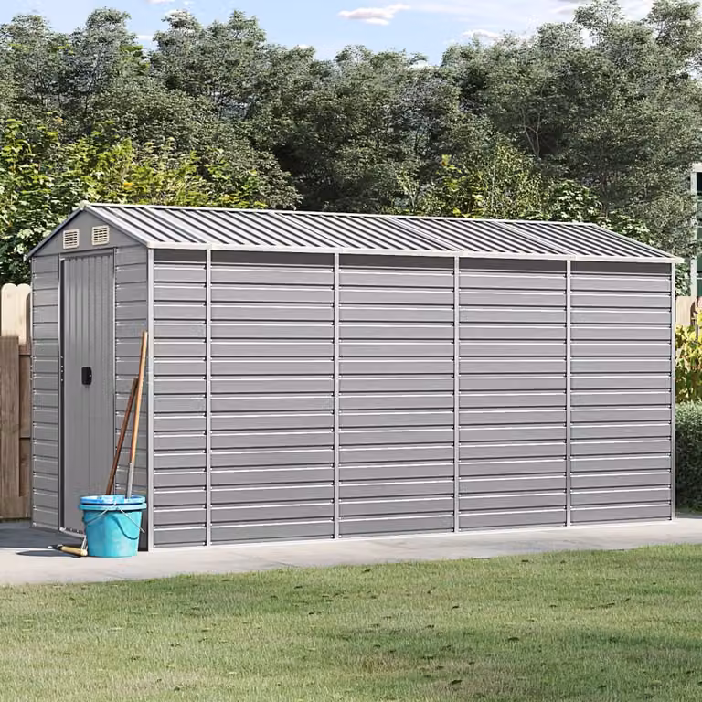Casetta da giardino moderna vidaXL in acciaio zincato grigio chiaro L: 385 cm, P: 191 cm, H: 198 cm