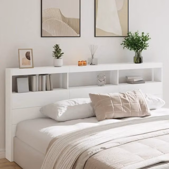 Testiera con Contenitore e Illuminazione LED vidaXL Bianca con Ripiano e Porta USB L: 220 cm, P: 17 cm, H: 102 cm