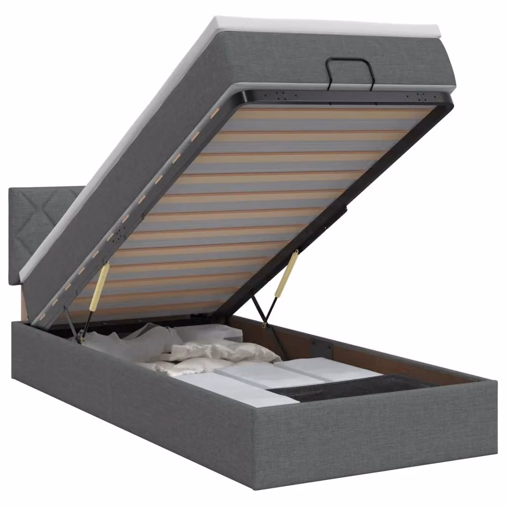 Letto ottomano con contenitore a sollevamento vidaXL in tessuto grigio con materasso L/P/H: 90 x 190 x 40 cm – 2