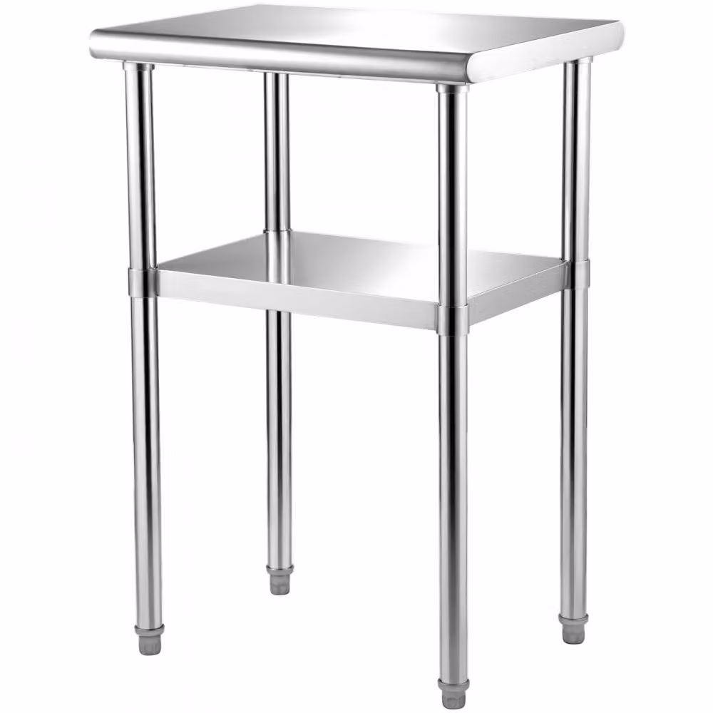 Tavolo commerciale in acciaio inox - Tavolo da lavoro e da smontaggio a due strati - Gastro 61 x 45,7 x 91,4 cm, portata 181,4 kg + 91 kg - Tavolo da cucina per uso commerciale - Mobili da cucina per preparazione e cottura