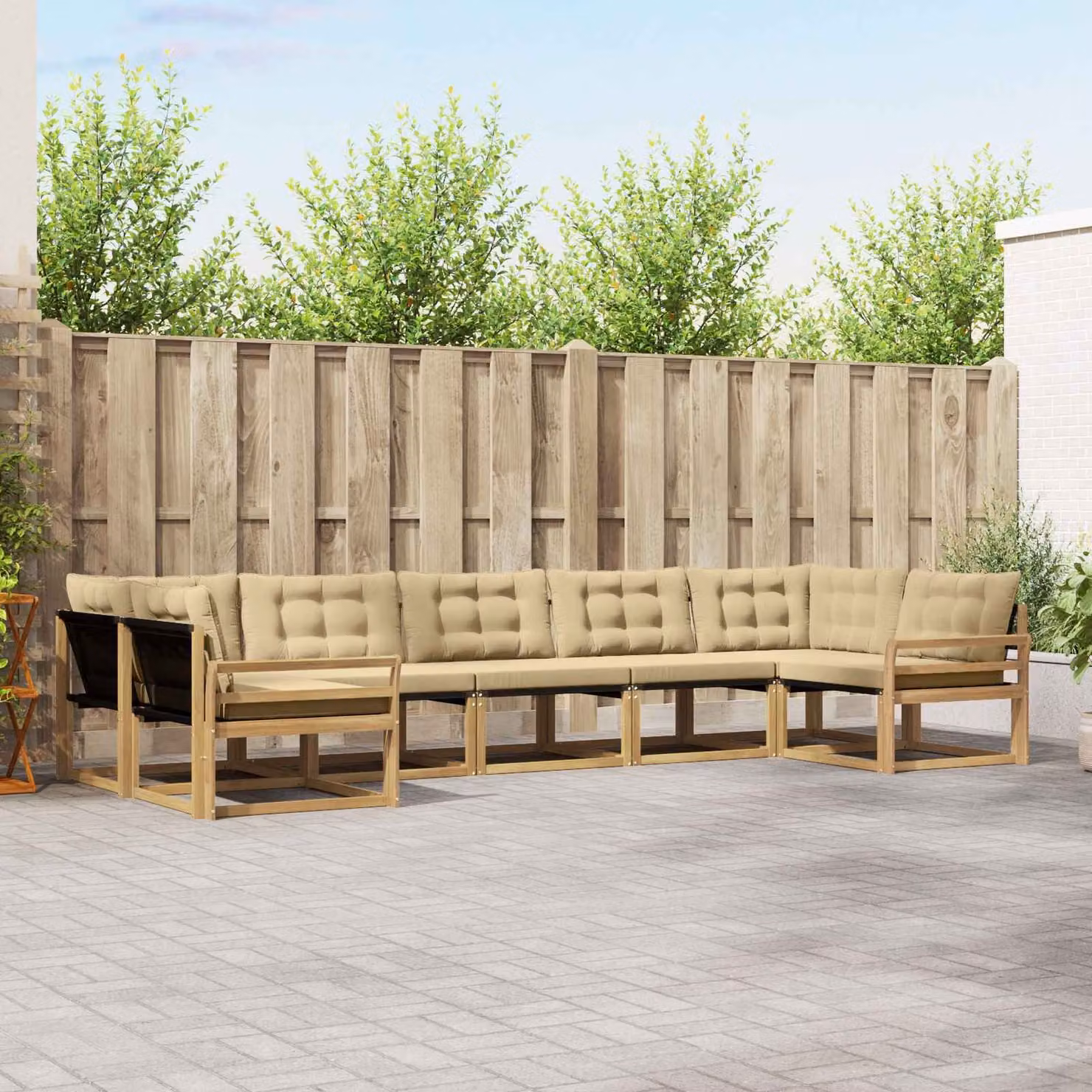 Set di divani da esterno vidaXL 7 pz in legno di acacia con cuscini Bianco e Beige