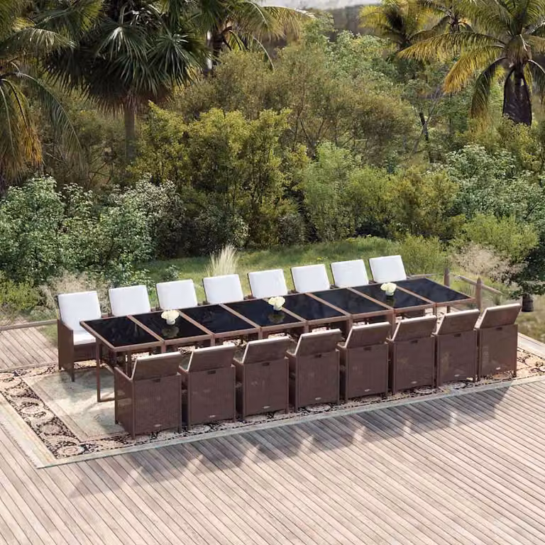 Set da Pranzo da Giardino vidaXL in Polyrattan Marrone con 17 Pezzi e Cuscini