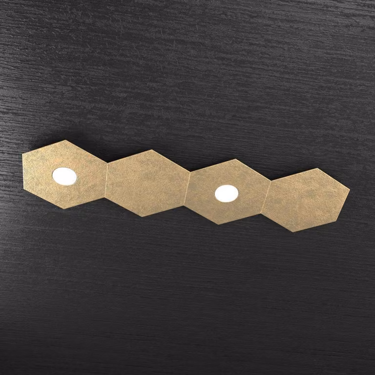 Plafoniera Moderna 4 Moduli Hexagon Metallo Foglia Oro 2 Luci Led 12X2W