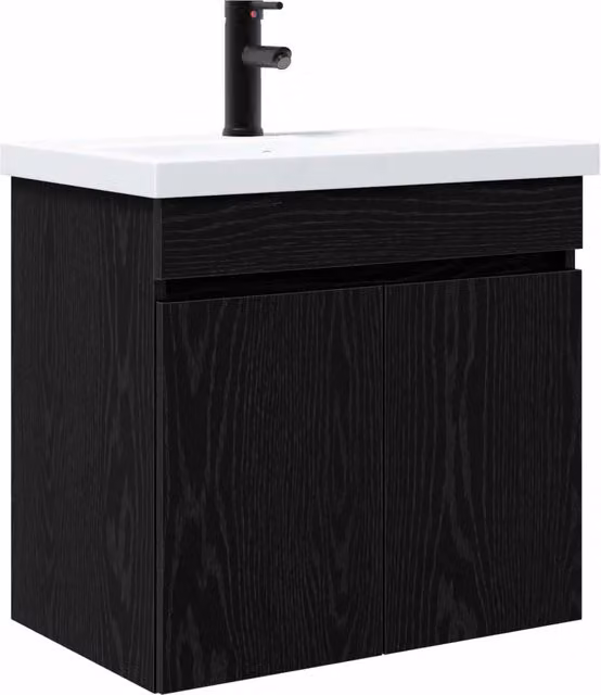 Mobile Bagno | Armadio da bagno con rubinetto Rovere Nero 61 x 40 x 74,5 cm