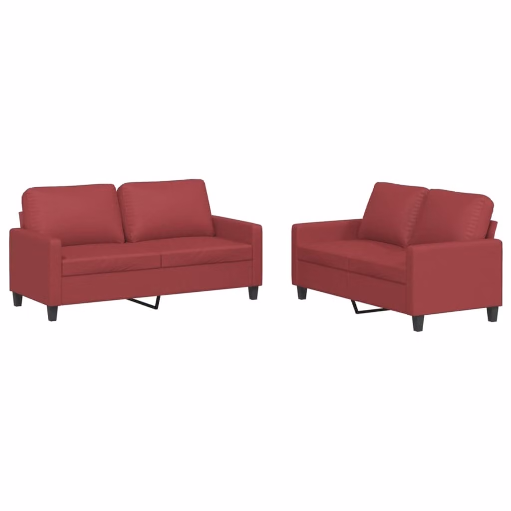 Set di Divani 2 pz con Cuscini Rosso Vino in Pelle finta