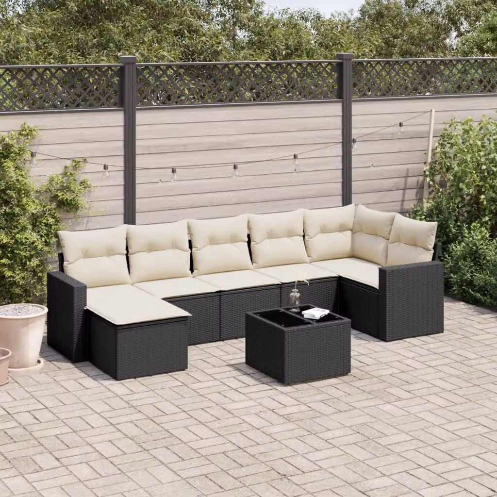 vidaXL Set Divani da Giardino a L con Cuscini 8 pz Nero in Polyrattan e Struttura in Acciaio – 1