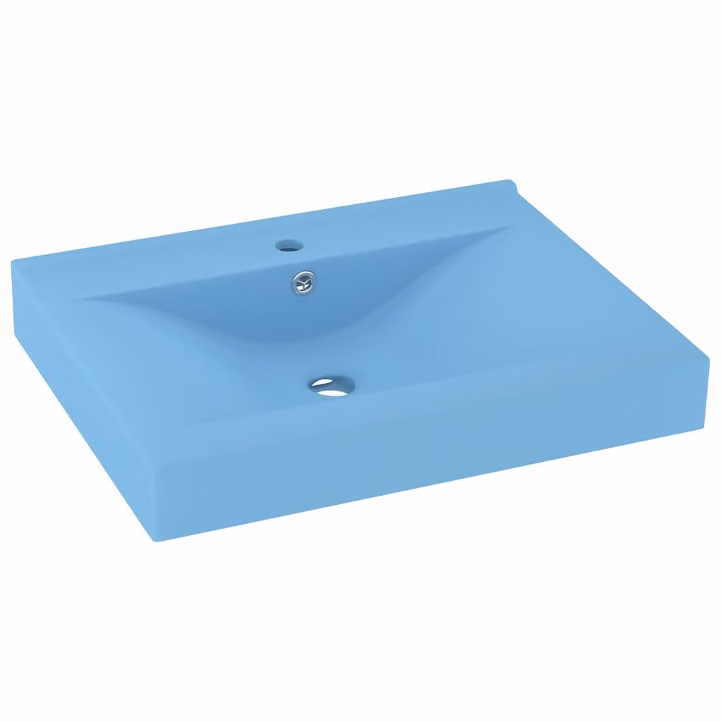 Lavandino con Foro Rubinetto Azzurro Opaco 60x46 cm in Vetroceramica