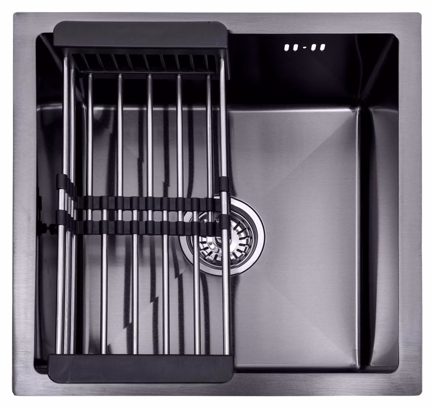 Lavandino online Lendo 44×44 cm in acciaio inox nero – con rastrelliere