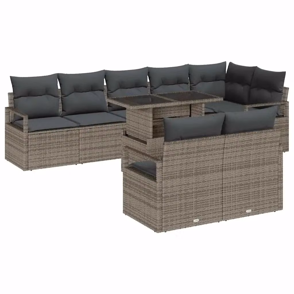 Set Divano da Giardino a Forma di U vidaXL Grigio con Tavolino e Cuscini in Rattan e Metallo – 2