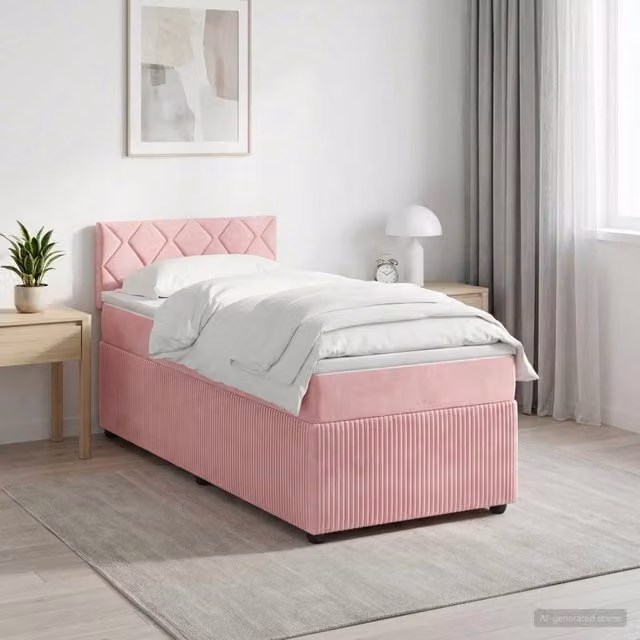 Letto box spring con materasso ibrido vidaXL in velluto rosa e bianco L/P/H: 200 x 80 x 80 cm – 1