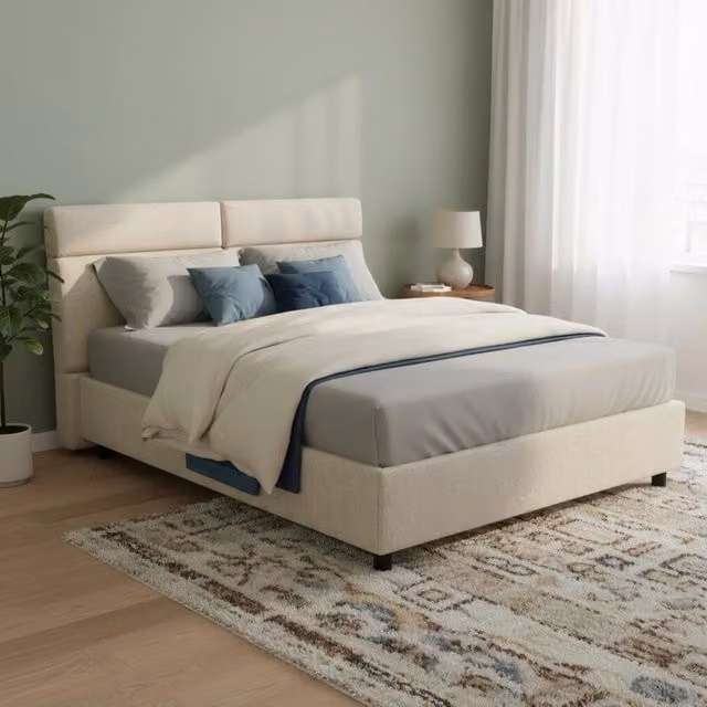 Letto Matrimoniale Asica DMORA con Contenitore a Alzata, Beige, L/P: 160 x 200 cm
