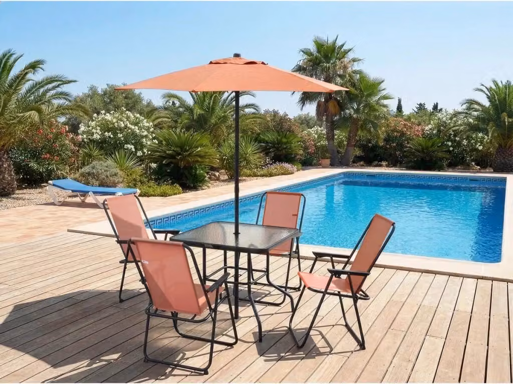 Set da giardino Habitat Convivia con tavolo quadrato in vetro e ombrellone in acciaio verniciato color terracotta per 4 persone – 2