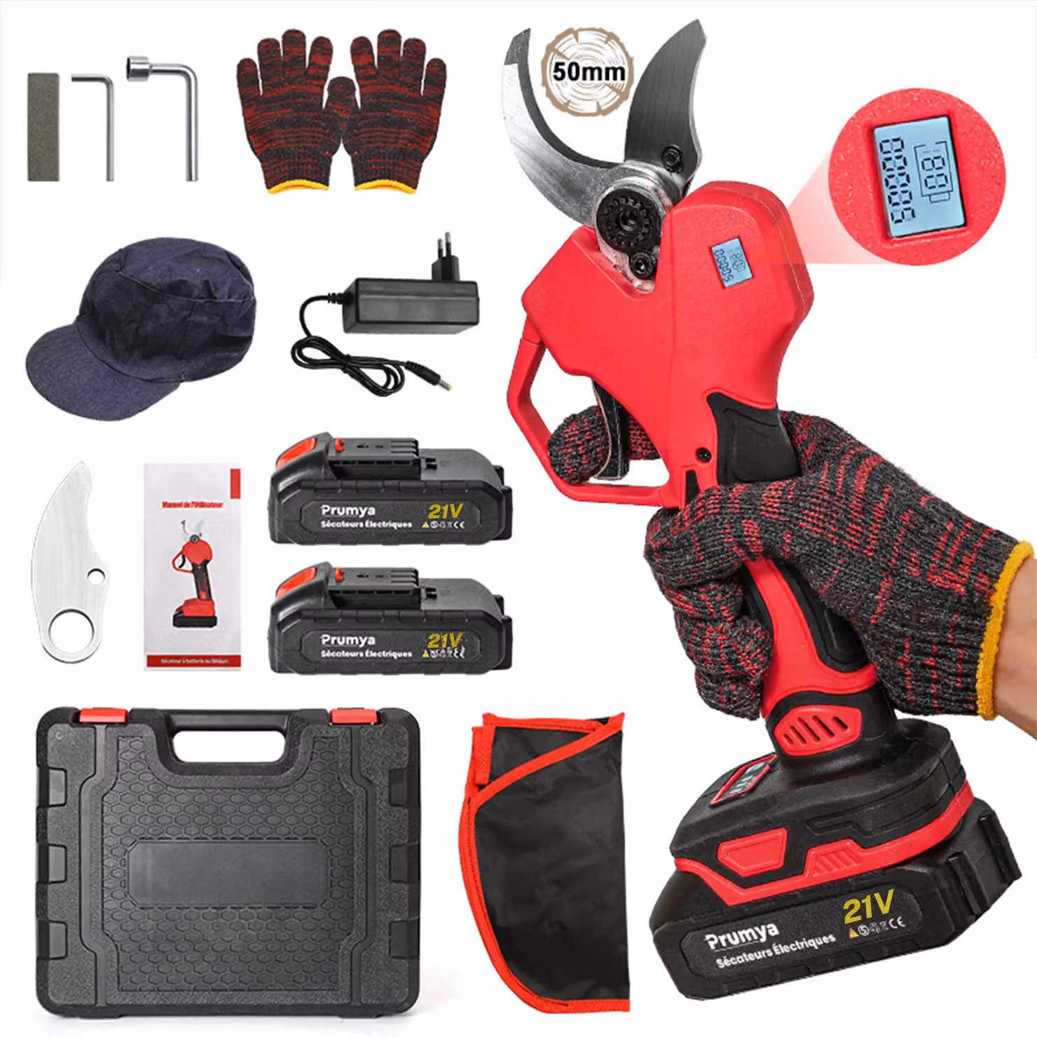 Tagliasiepi elettrico, potenza 1000W, diametro di taglio 5 cm, 2 batterie, omologato per l'Unione Europea