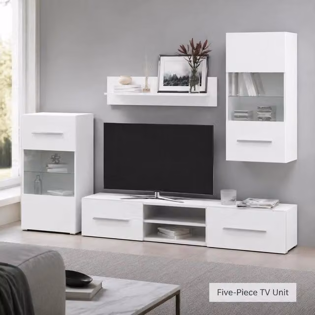 Five-piece Wall Unit TV Cabinet With LED Lighting White