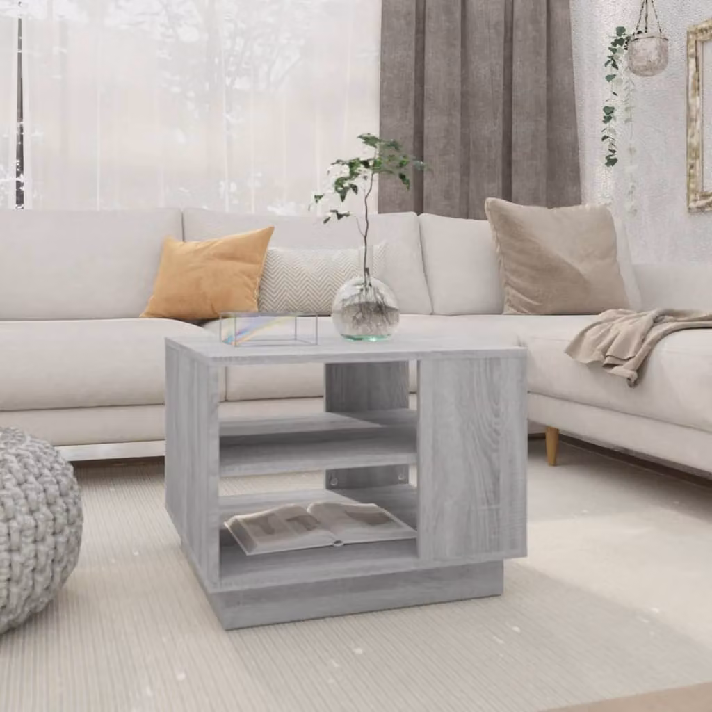 The Living Store Tavolino Grigio Sonoma 55x55x43 cm Materiale a base di legno