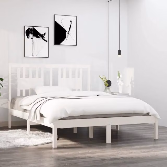 Letto con Giroletto Bianco in Legno Massello di Pino vidaXL L/P: 140 x 190 cm