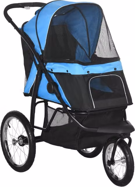 Passeggino per cani pieghevole in Oxford blu, con riflettori, cestino portaoggetti, protezione solare e finestre a rete