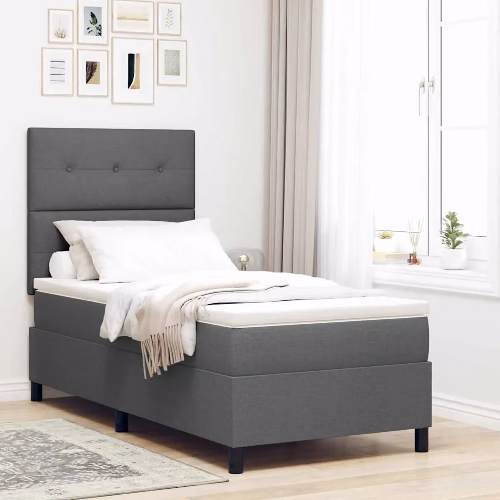 Letto a molle con testiera vidaXL in tessuto grigio, L 100 x P 200 cm